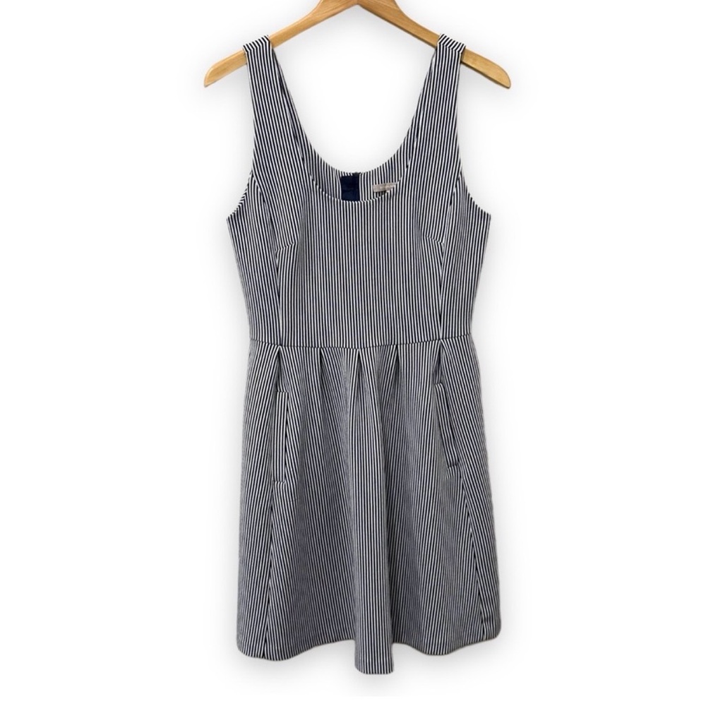 Banana Republic Navy and White Striped Sleeveless Fit-and-Flare Dress